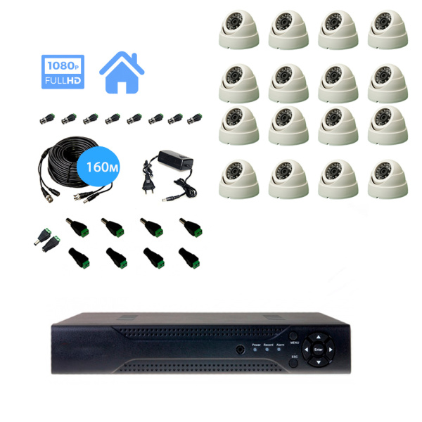 Полный комплект видеонаблюдения на 16 купольные камеры 2mpx (Эконом)